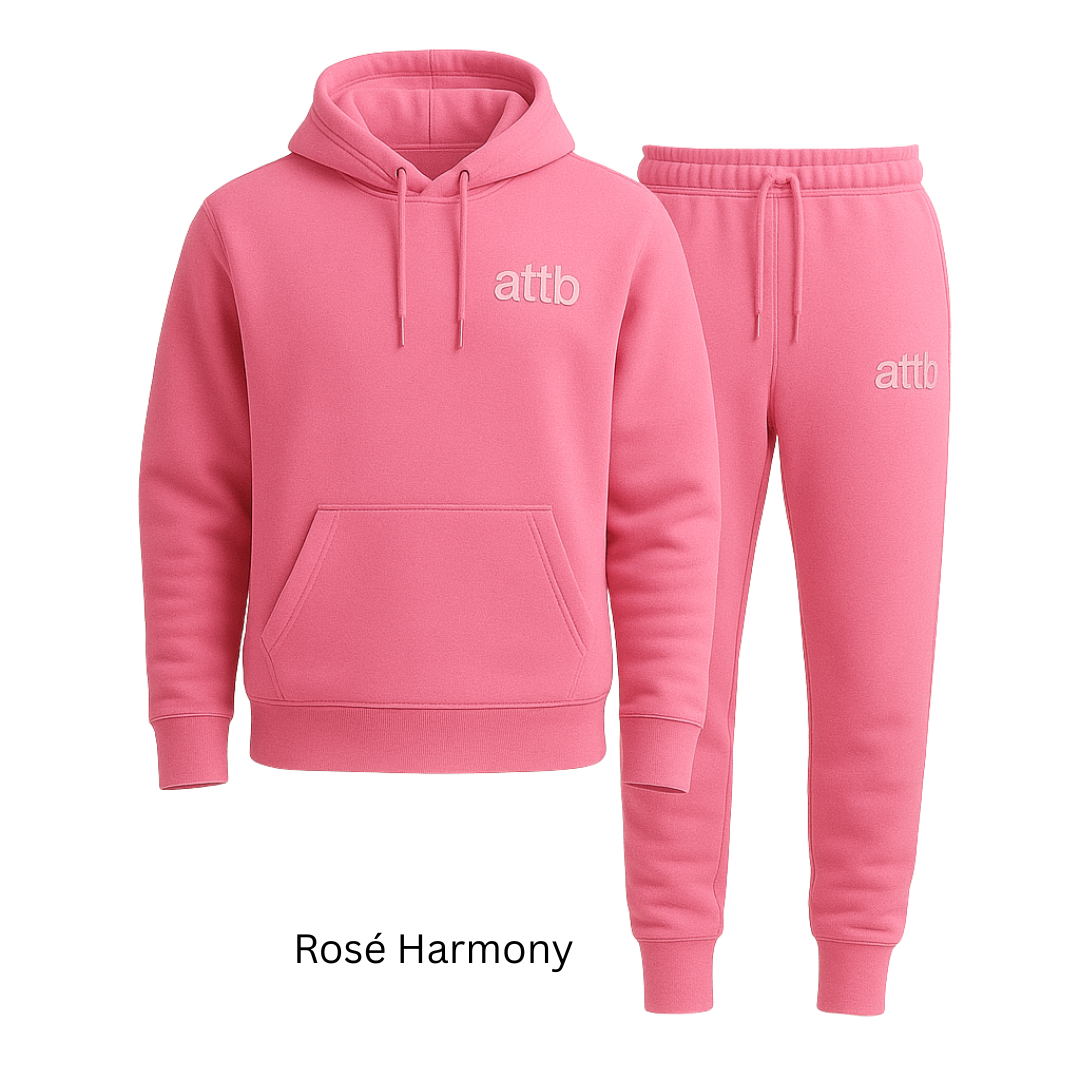The Rosé Harmony Tracksuit is a bold yet elegant creation from the ATTB × Kaikllo